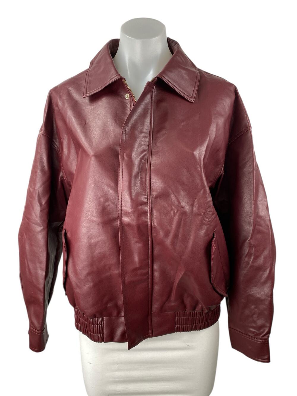 NEW Pretty Garden Women's Red Faux Vegan Leather Full Zip Moto Coat Jacket Sz S